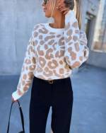 Grey Leopard Print Soft Sweater With Subtle Shine