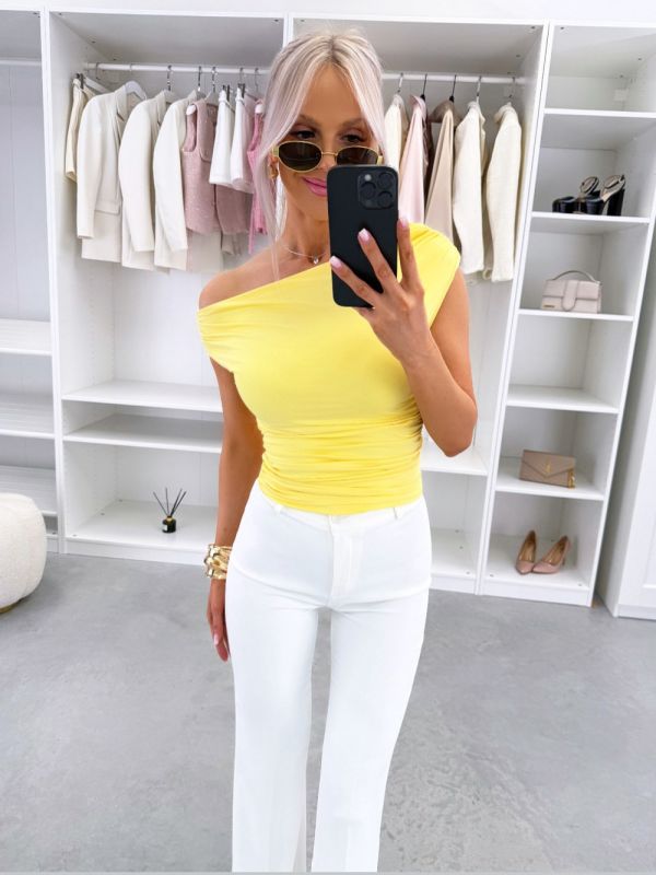 Yellow Ruched Stretch Blouse