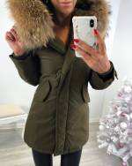 Beige Winter Parka With Natural Fur And Waterproof Outer Layer