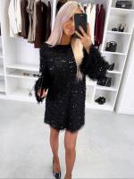 Jasny Beż Miękka, Lejąca Sukienka Z Cekinami