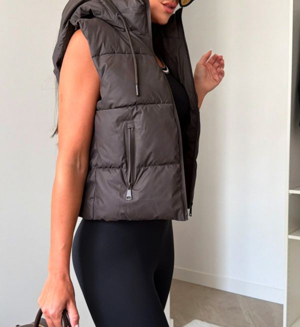 Brown Water-repellent Fabric Gilet