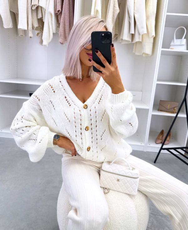 White Soft Knit Cardigan With Buttons