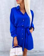 Blue Satin Dress With Pockets