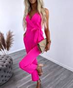 Светло-розовый Длинный комбинезон с карманами 