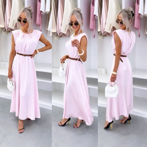 Light Pink Silky Belted Midi Dress