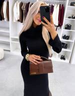 Черный Платье-свитер с высоким воротом и разрезом сбоку