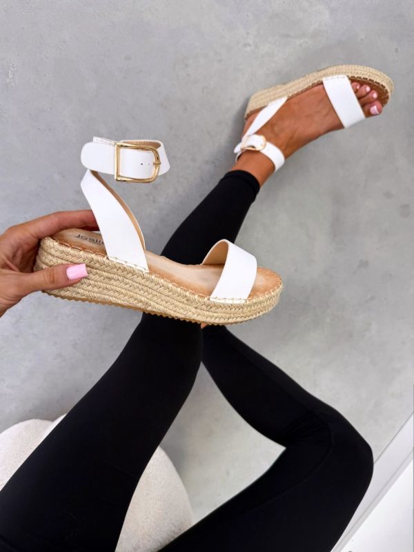 White Open-toe Woven Sole Comfort Shoes