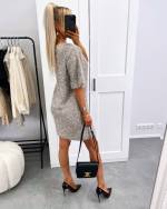 Taupe Soft Flowy Dress With Sequins