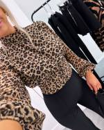 Leopard Leopard Print Crop Blouse With Rhinestones