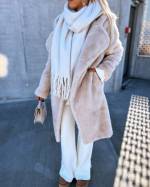 Light Beige Pehme Kapuutsiga Oversized Talvemantel