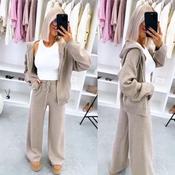 Taupe Two-piece Soft Zip-up Lounge Set