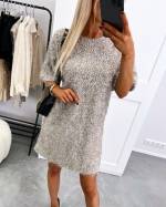 Taupe Soft Flowy Dress With Sequins