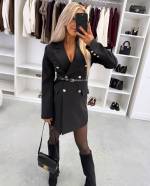 Brązowy Sukienka Marynarkowa Z Paskiem