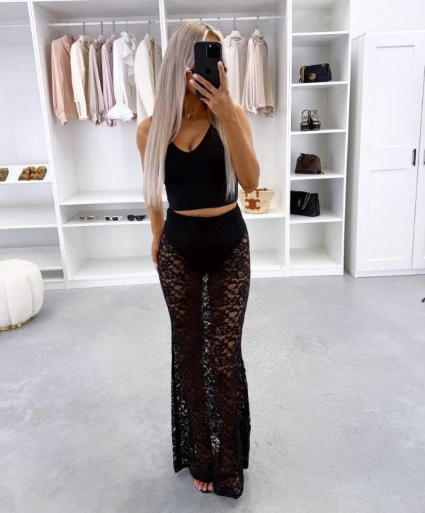Black Stretch Lace Skirt