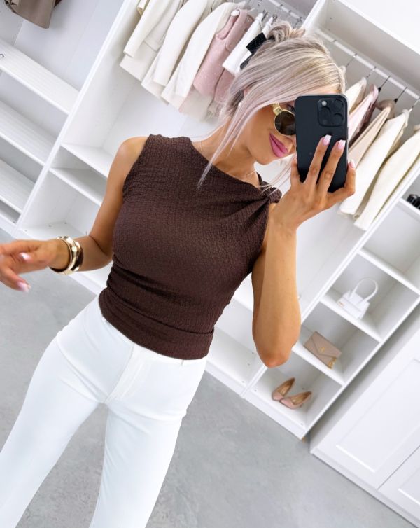 Brown Body-hugging Top In Stretch Fabric