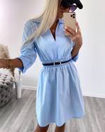 Mėlyna Marškinių Suknelė Su Diržu