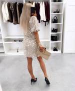 Серо-коричневый Платье с пайетками и драпировкой