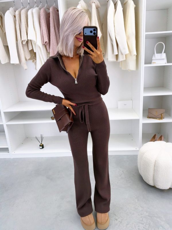 Brown Stretchy And Comfortable Two-piece Set