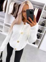 Balts Kardigans Ar Zelta Toņa Pogām