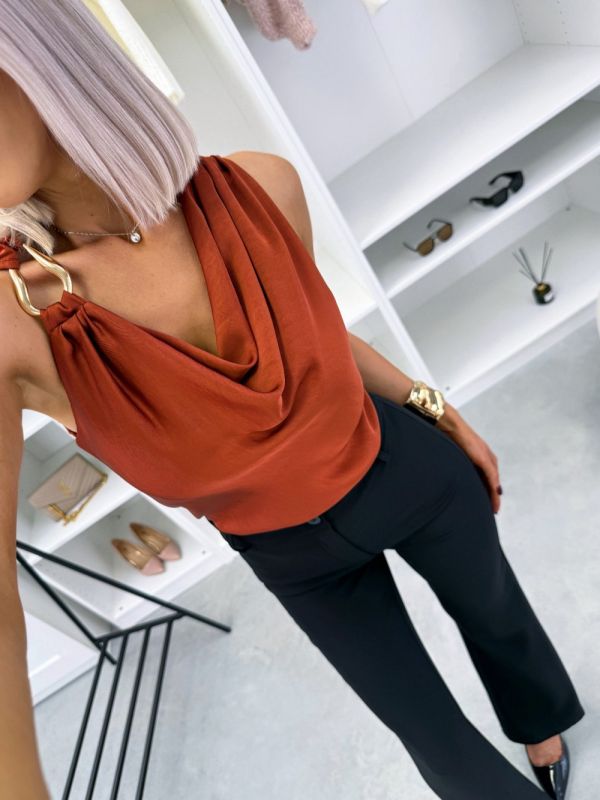 Orange Silky Blouse With A Gold-tone Detail