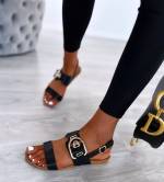 Черный Удобные сандали с золотой пряжкой