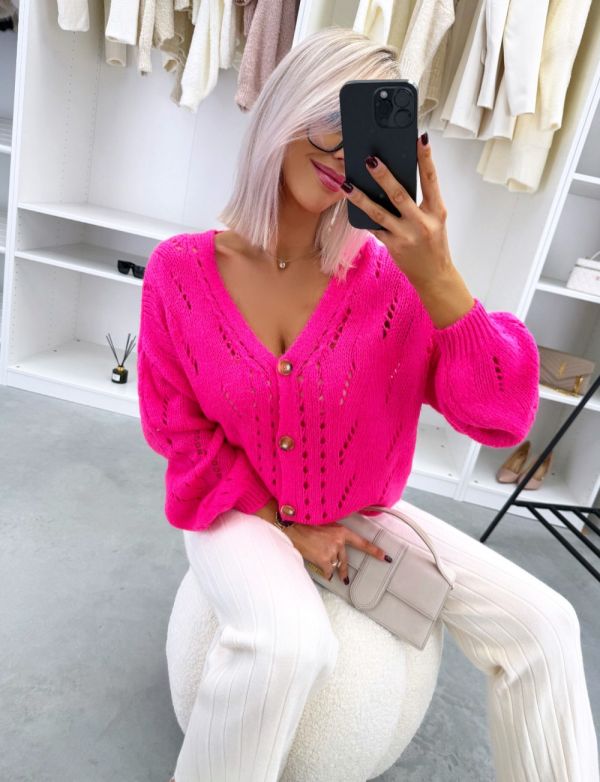Fuchsia Soft Knit Cardigan With Buttons