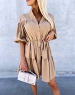 Beige Adjustable Waist Dress