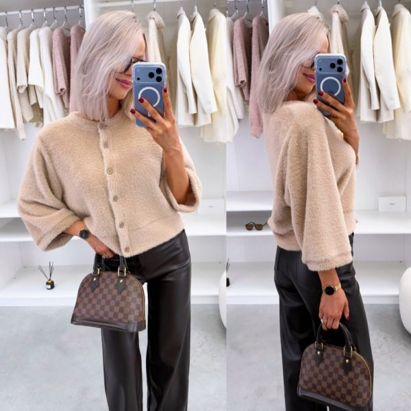 Camel Soft Sweater With Wide Sleeves