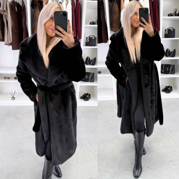Black Luxurious Front-tie Winter Coat