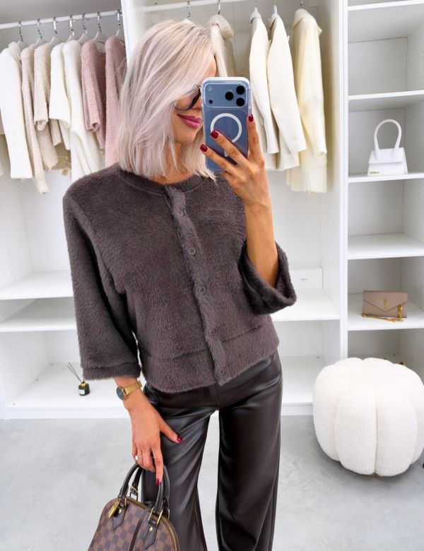Brown Soft Sweater With Wide Sleeves