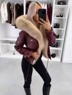 темно-красный Парка с регулируемой талией и роскошным искусственным мехом