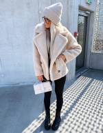 Бежевый Укороченная уютная куртка из плюша