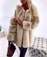 Beige Luxury Faux Fur Coat