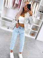 Голубой Мягкие и удобные джинсы Mom Fit