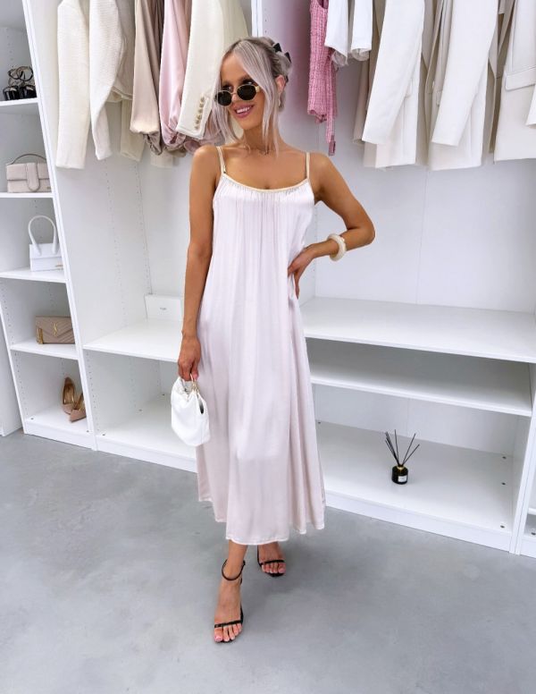 Beige Flowy Dress With Pockets