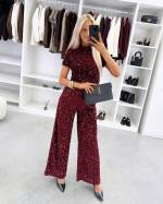 Ciemnoczerwony Miękkie Spodnie Z Cekinami