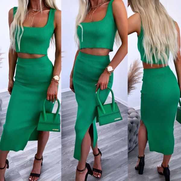 Green 2-piece Set (top And Midi Skirt)