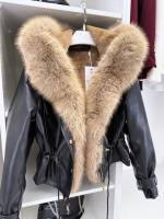 темно-красный Парка с регулируемой талией и роскошным искусственным мехом