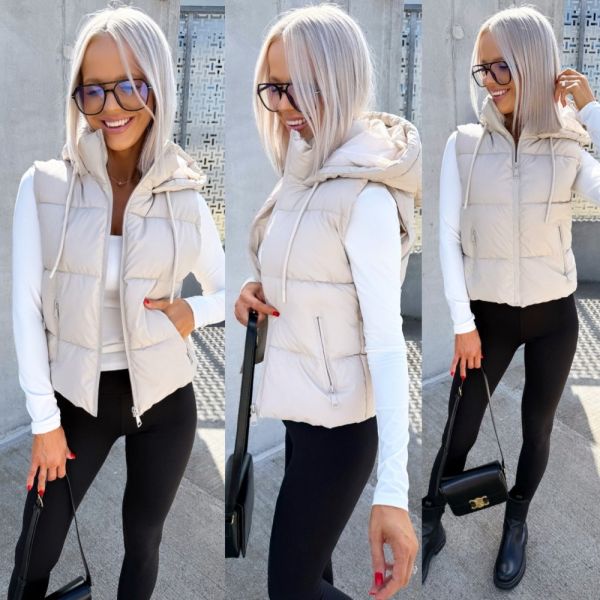 Beige Water-repellent Fabric Gilet