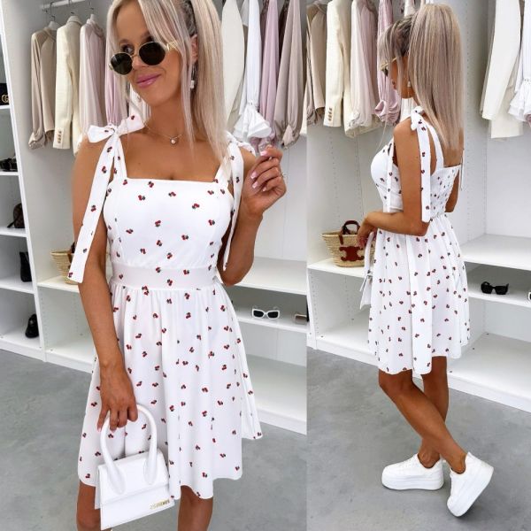White Cherry Print Dress