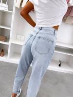 Jasnoniebieski Miękkie Elastyczne Jeansy Mom Fit
