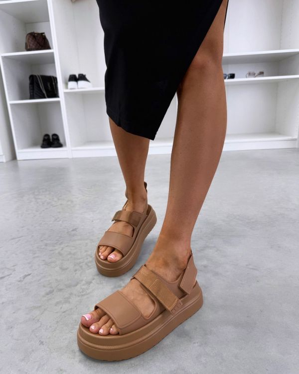 Brown Chunky Sole Comfort Sandals