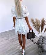 White Belted Lace Dress