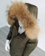 Khaki Warm Winter Parka With Natural Fur