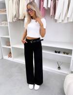 Must Vööga Sirgelõikelised Pehmed Stretch Teksad