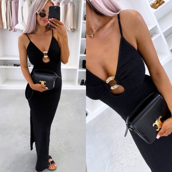 Black Stretch Dress With Golden Detail