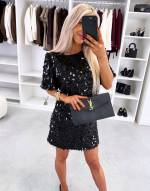 Серо-коричневый Платье с пайетками и драпировкой