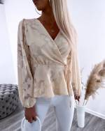Beige Wrap Blouse With Floral Pattern