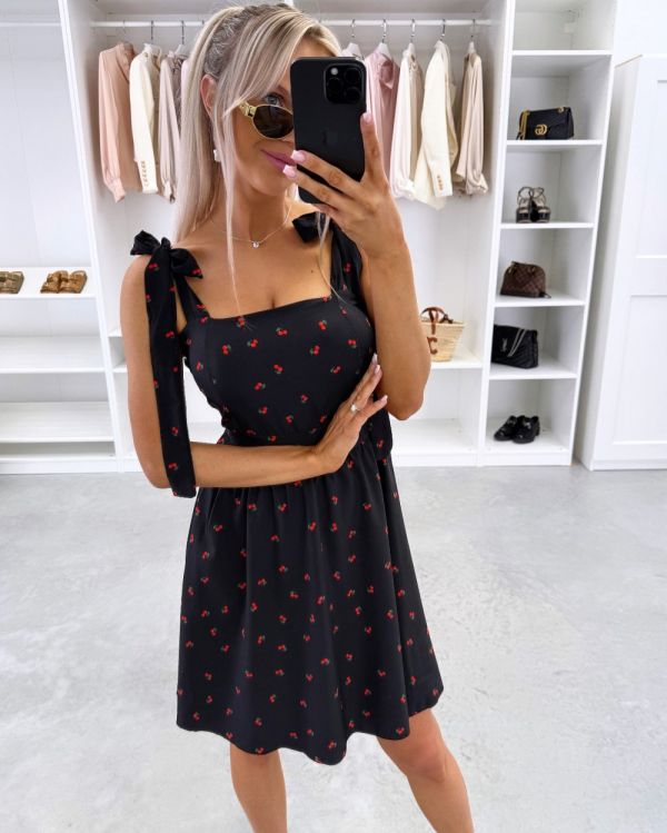 Black Cherry Print Dress