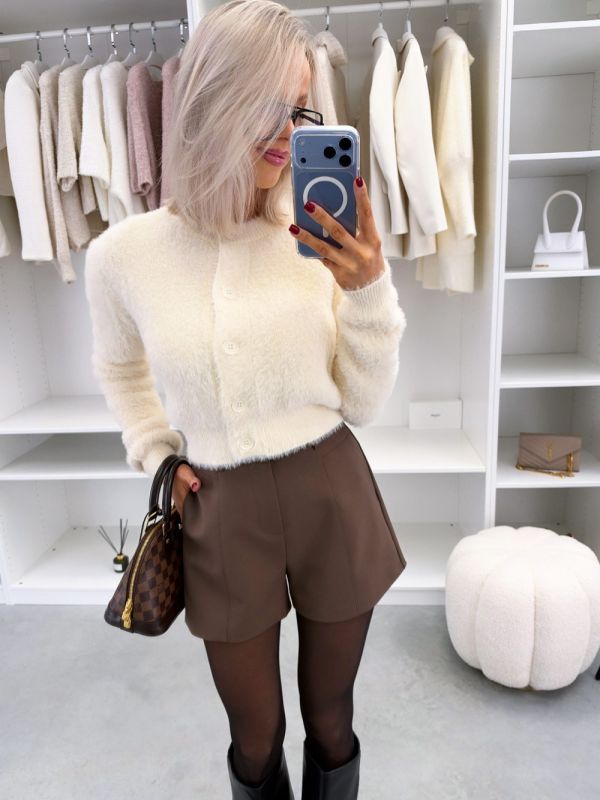 Light Beige Soft And Stretchy Button-up Cardigan
